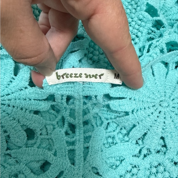 Breeze Ever Teal Floral Crochet Tank Top Boho Beach Cover Up Size M - Picture 5 of 5